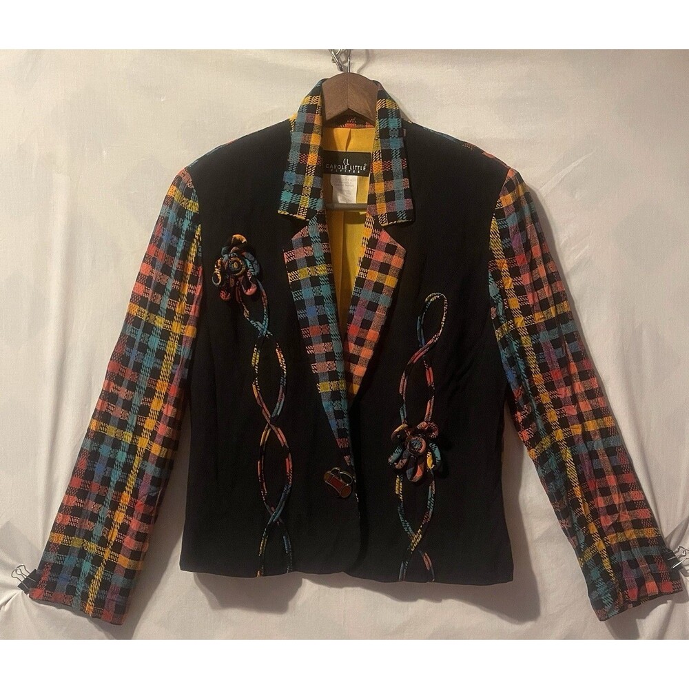 VTG CAROLE LITTLE Abstract Art to Wear Checkered Cropped Jacket 4P Y2K 90's